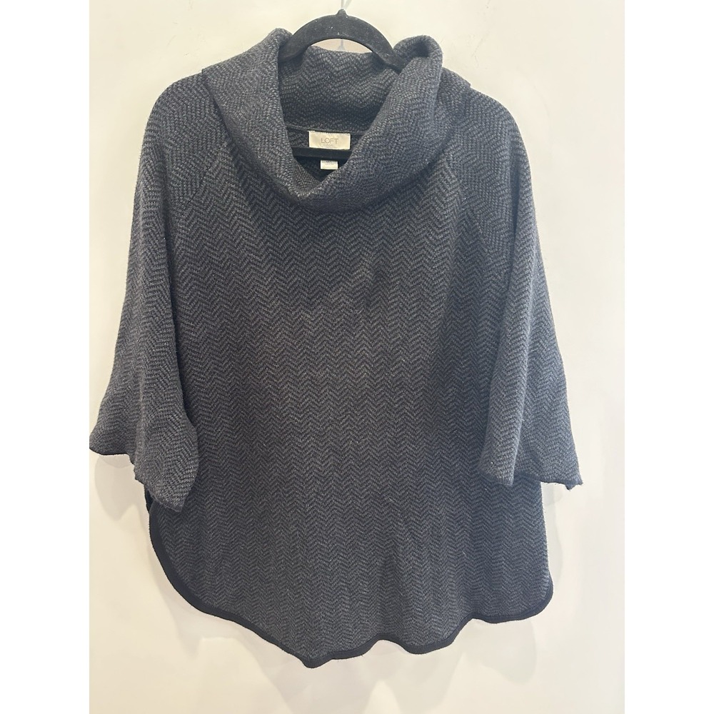 Ann Taylor Loft Women's Poncho Cape Sweater M/L Grey Houndstooth